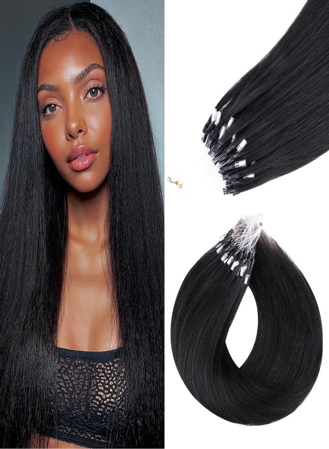 لاشي وصلات شعر لاشي مايكرو لينك، شعر بشري طبيعي أسود، 18 بوصة، ياكي مستقيم، خرز دقيق، 50 غرام، 50 قطعة، حلقات دقيقة، شعر بشري غير مرئي للنساء - Image 1